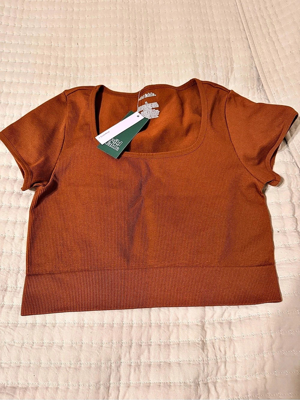 Ribbed Cropped Top Brown XL NWT